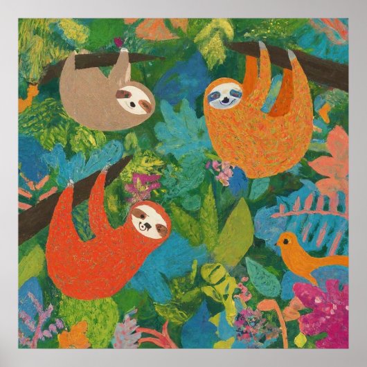 Luiaards hangen in de bomen poster (Voorkant)