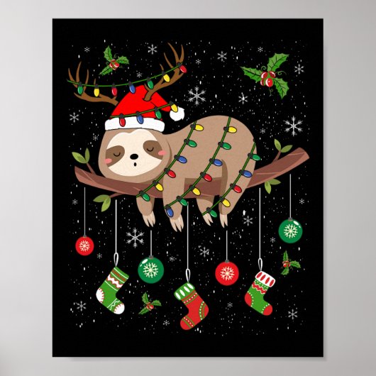 Luiaards Kerstverlichting Rendier Kerstman Hoed Lu Poster (Voorkant)