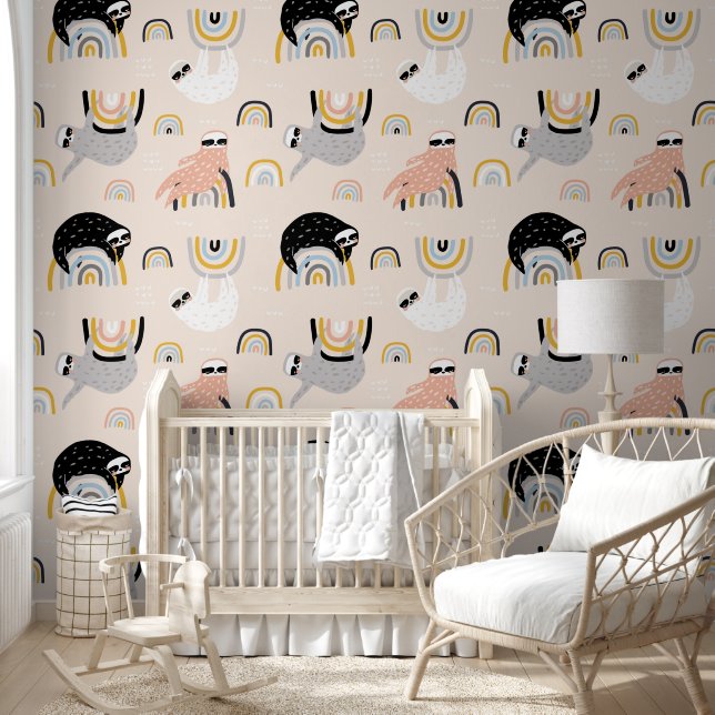 Luiaards op regenbogen behang (Kinderen)