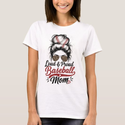 Luid Trots Honkbal Moeder Luipaard Rommelige Knot T-shirt (Voorkant)