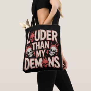 Luider Dan Mijn Demonen: Gotische Schedel en Vlam Tote Bag