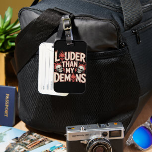 Luider Dan Mijn Demonen: Gotische Schedel en Vlamm Bagagelabel