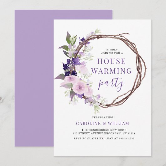 Luiderbloemige uitnodiging voor huisverwarming (Voorkant / Achterkant)