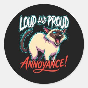 Luidruchtige Siamese Kat Sarcastische Ergernis Gra Ronde Sticker