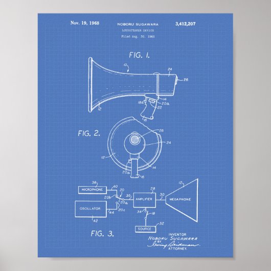 Luidspreker 1968 Patent Art Blueprint Poster (Voorkant)