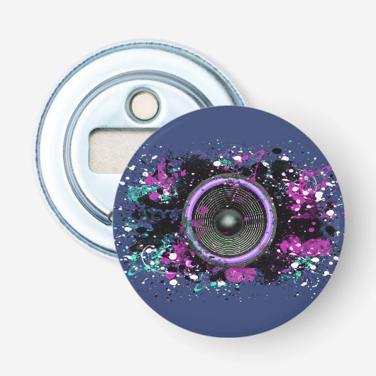 Luidspreker en gespatte verf button flesopener (Voorkant)