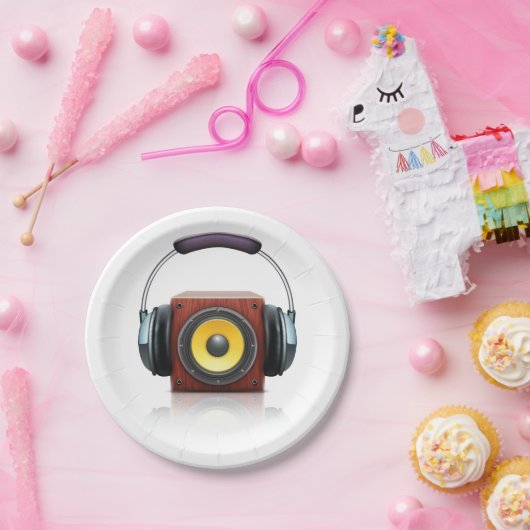 Luidspreker en hoofdtelefoon papieren bordje (Feest)