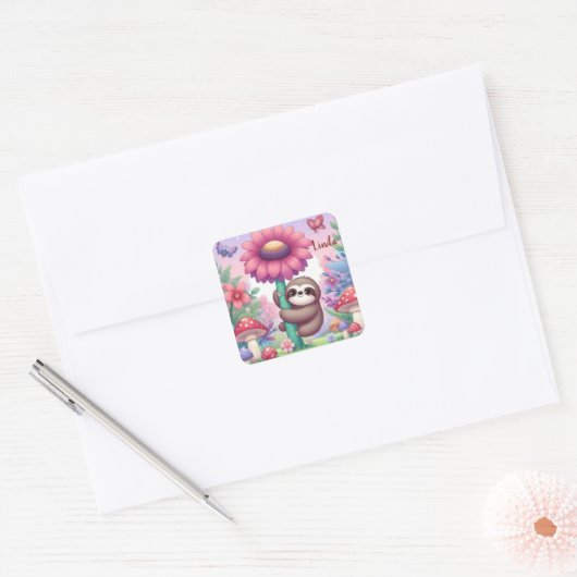 Luie bloem personaliseren vierkante sticker (Envelop)