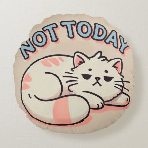 Luie Cartoon Kat  Rond Kussen