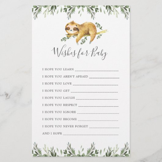 luie dieren Baby shower wensen voor Baby (Voorkant)