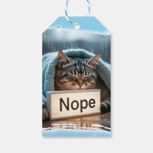 Luie grappige kat ontwerp cadeaulabel (Achterkant)
