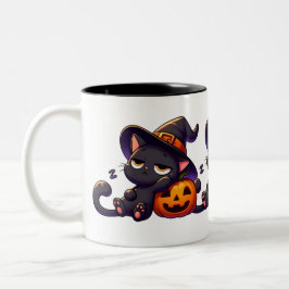 Luie Heksenkat Pompoen Halloween Mok | Tweezijdig