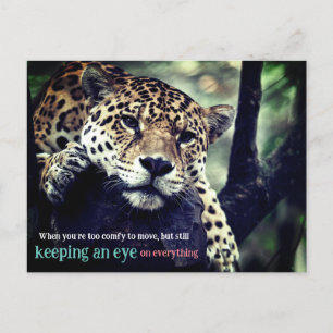 Luie jaguar op boomfoto feestdagenkaart