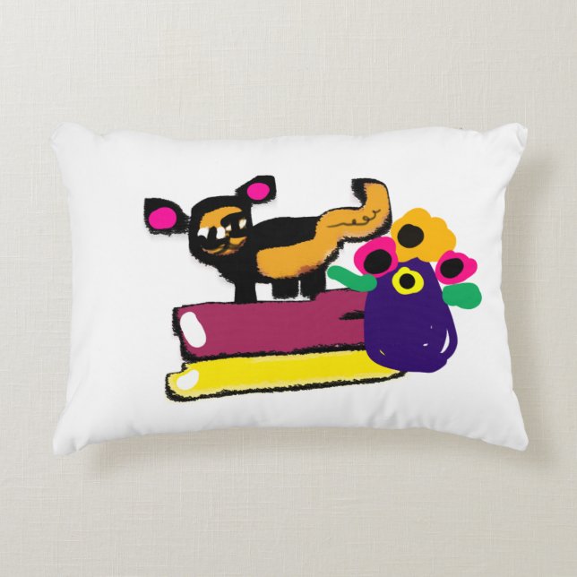 Luie kat en bloemen  accent kussen (Voorkant)