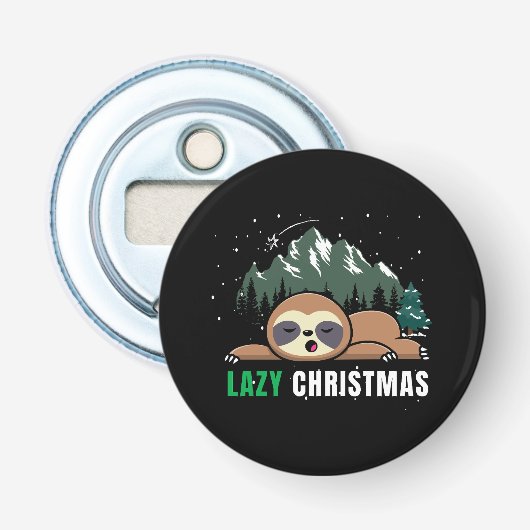 Luie Kerst Luiaard Grappig Button Flesopener (Voorkant)