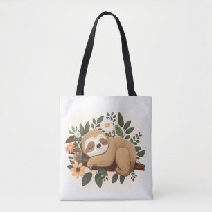 Luie luiaard die slaapt op een tak cartoon tote bag