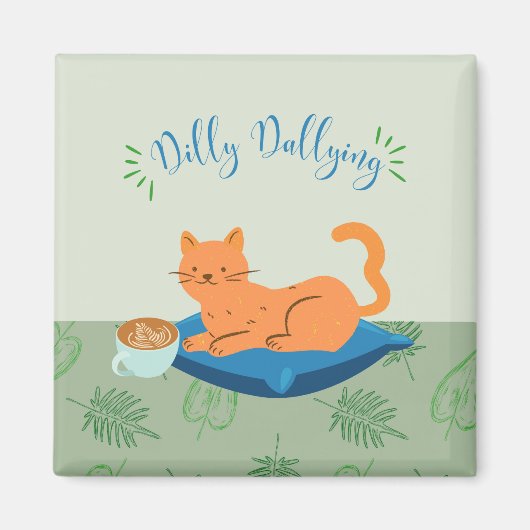 Luie Oranje Kat Magneet (Voorkant)
