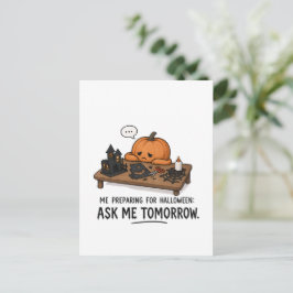 Luie Pompoen Halloween Voorbereiding Illustratie Briefkaart