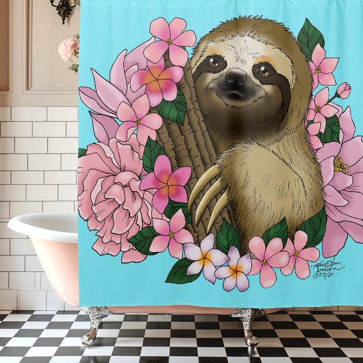 Luie roze bloemen douchegordijn