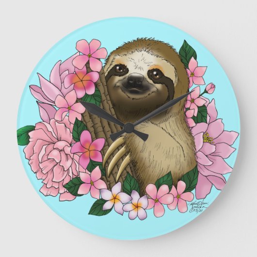 Luie roze bloemen grote klok (Voorkant)