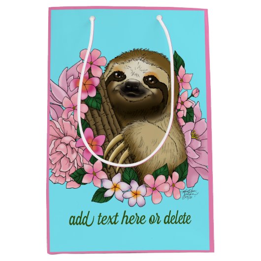 Luie roze bloemen medium cadeauzakje (Voorkant)