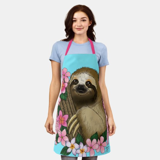 Luie roze bloemen schort (Gedragen)