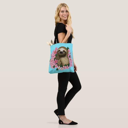 Luie roze bloemen tote bag (Op model)