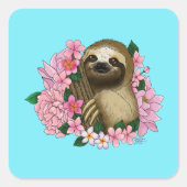 Luie roze bloemen vierkante sticker (Voorkant)