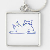 luie witte kat - chillen met koffie sleutelhanger (Voorkant)