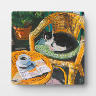 Luie zondagochtend   Gezellige kat & koffie schild Fotoplaat