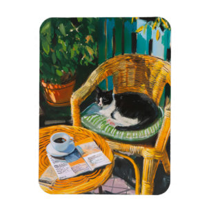 Luie zondagochtend Gezellige kat & koffie schild Magneet