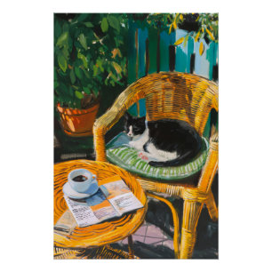 Luie zondagochtend   Gezellige kat & koffie schild Perfect Poster