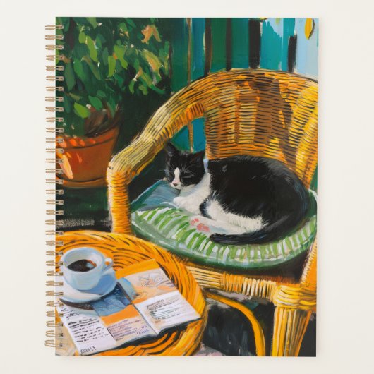 Luie zondagochtend | Gezellige kat & koffie schild Planner (Voorkant)