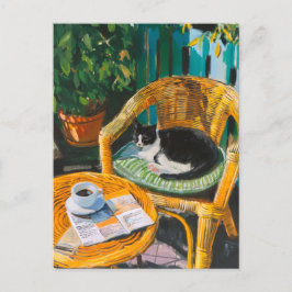 Luie zondagochtend | Gezellige kat & koffie schild Uitnodiging Briefkaart