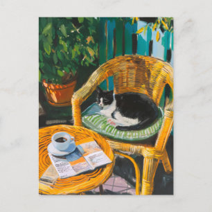 Luie zondagochtend   Gezellige kat & koffie schild Uitnodiging Briefkaart