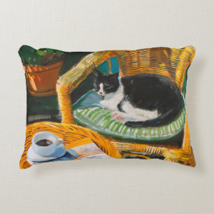 Luie zondagochtend Schilderij met knusse kat en Accent Kussen