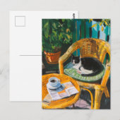 Luie zondagochtend | Schilderij van knusse kat en  Briefkaart (Voorkant / Achterkant)