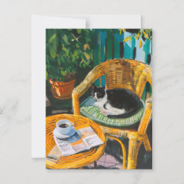 Luie zondagochtend | Schilderij van knusse kat en Briefkaart