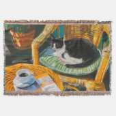 Luie zondagochtend | Schilderij van knusse kat en Deken (Voorkant)