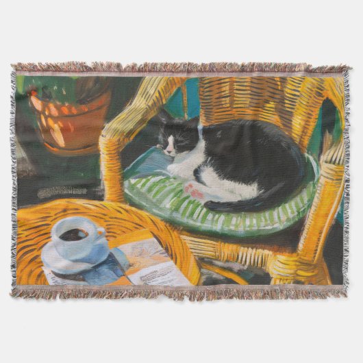 Luie zondagochtend | Schilderij van knusse kat en Deken (Voorkant)