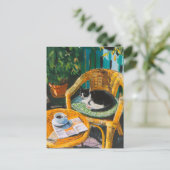 Luie zondagochtend | Schilderij van knusse kat en Feestdagenkaart (Staand voorkant)