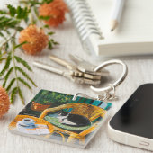 Luie zondagochtend | Schilderij van knusse kat en Sleutelhanger (Voorkant Rechts)