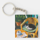 Luie zondagochtend | Schilderij van knusse kat en Sleutelhanger (voorkant)