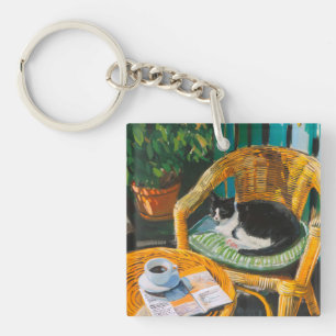 Luie zondagochtend   Schilderij van knusse kat en  Sleutelhanger