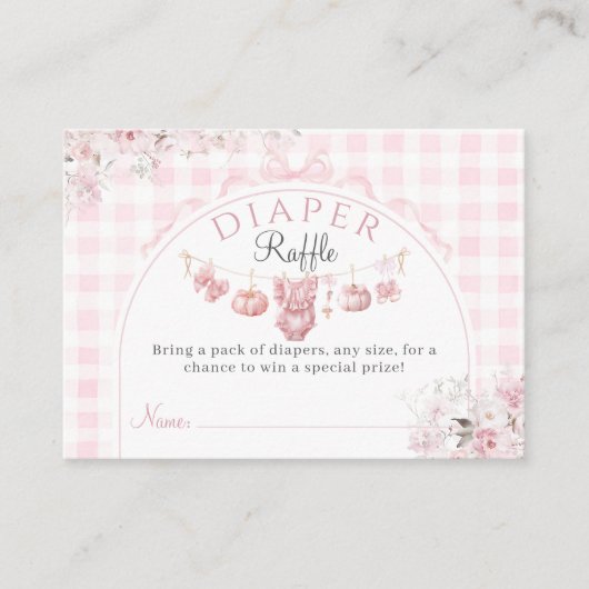 Luier Bloemen Bow Roze Pompoen Meisje Baby shower Informatiekaartje (Voorkant)