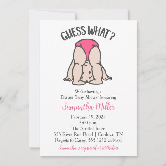 Luier Douche Uitnodiging voor Baby Girl (Voorkant)