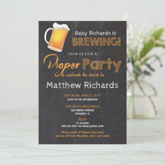 Luier en Bier feest baby shower uitnodiging jongen (Staand voorkant)