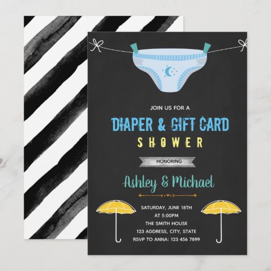 Luier en cadeaubon douche uitnodiging (Voorkant / Achterkant)