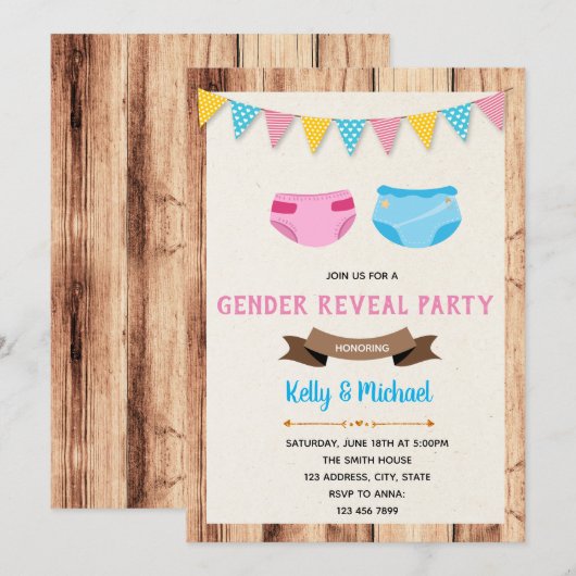Luier geslacht onthullen feestuitnodiging kaart (Voorkant / Achterkant)