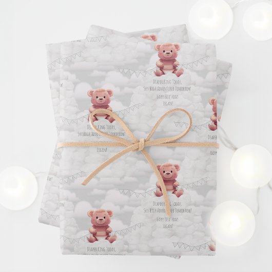 Luier Koning teddybeer aangepaste gelukkige verjaa Inpakpapier Vel